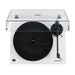 Crosley C6 Bluetooth Turntable - White is photographed from a top-down angle with its dust cover closed, showcasing the black steel platter and tonearm