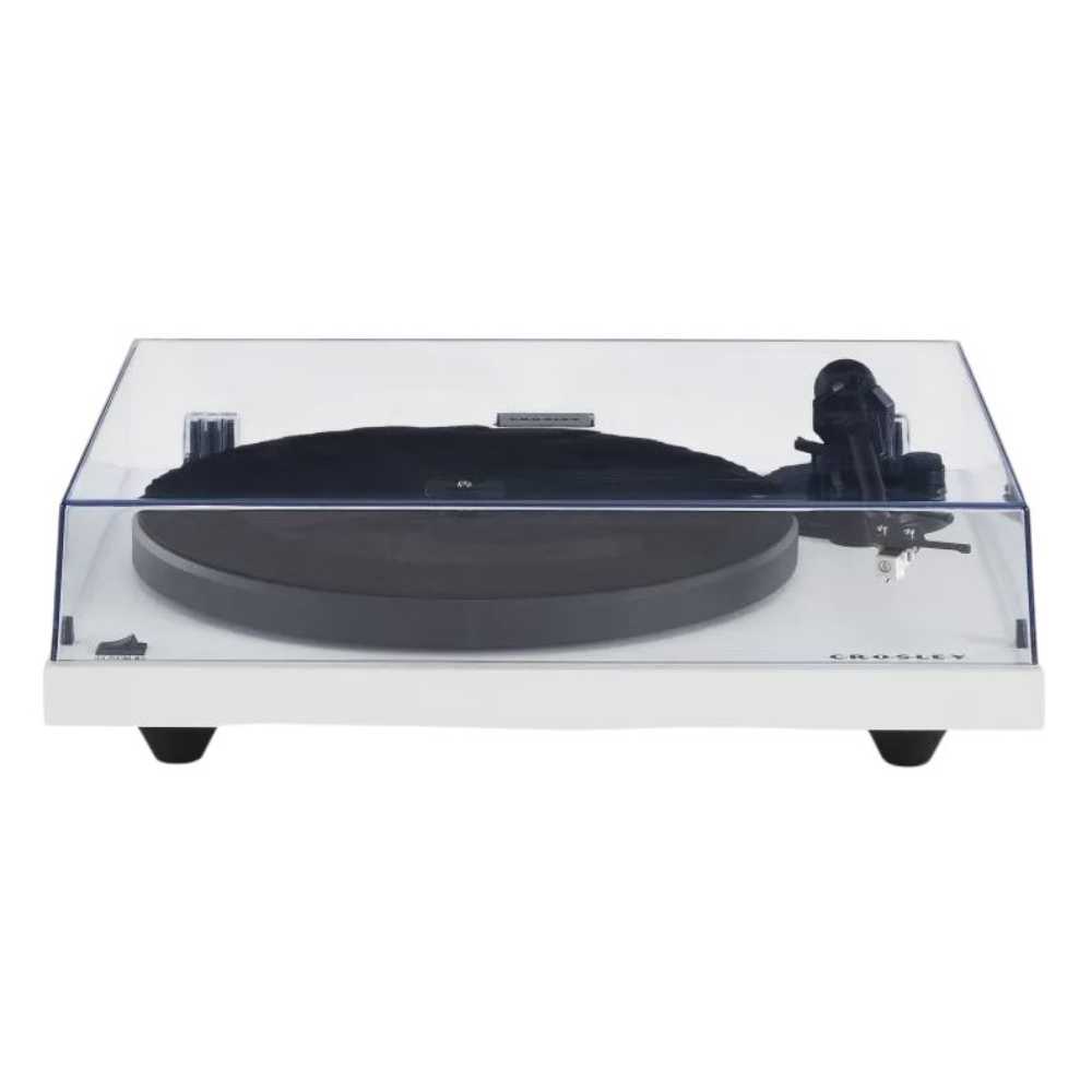 Crosley C6 Bluetooth Turntable - White is shown with a clear dust cover closed, protecting the platter and tonearm