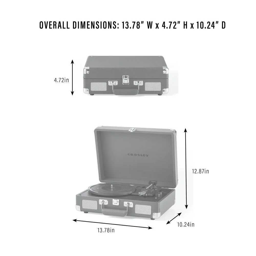 Crosley Cruiser Plus Portable Turntable with Bluetooth InOut - Almond Checkerboard is depicted with measurements