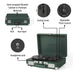 Crosley Cruiser Plus Portable Turntable with Bluetooth InOut - Emerald showcases labeled details like adjustable pitch control, cueing lever, and connectivity options