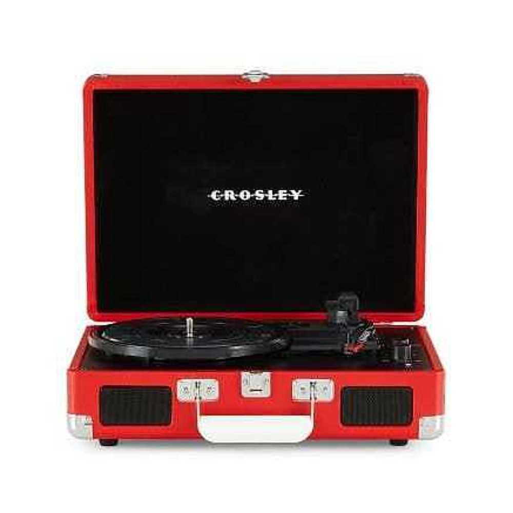 Crosley Cruiser Plus Portable Turntable with Bluetooth InOut - Exclusive Red Vinyl is displayed with the lid open