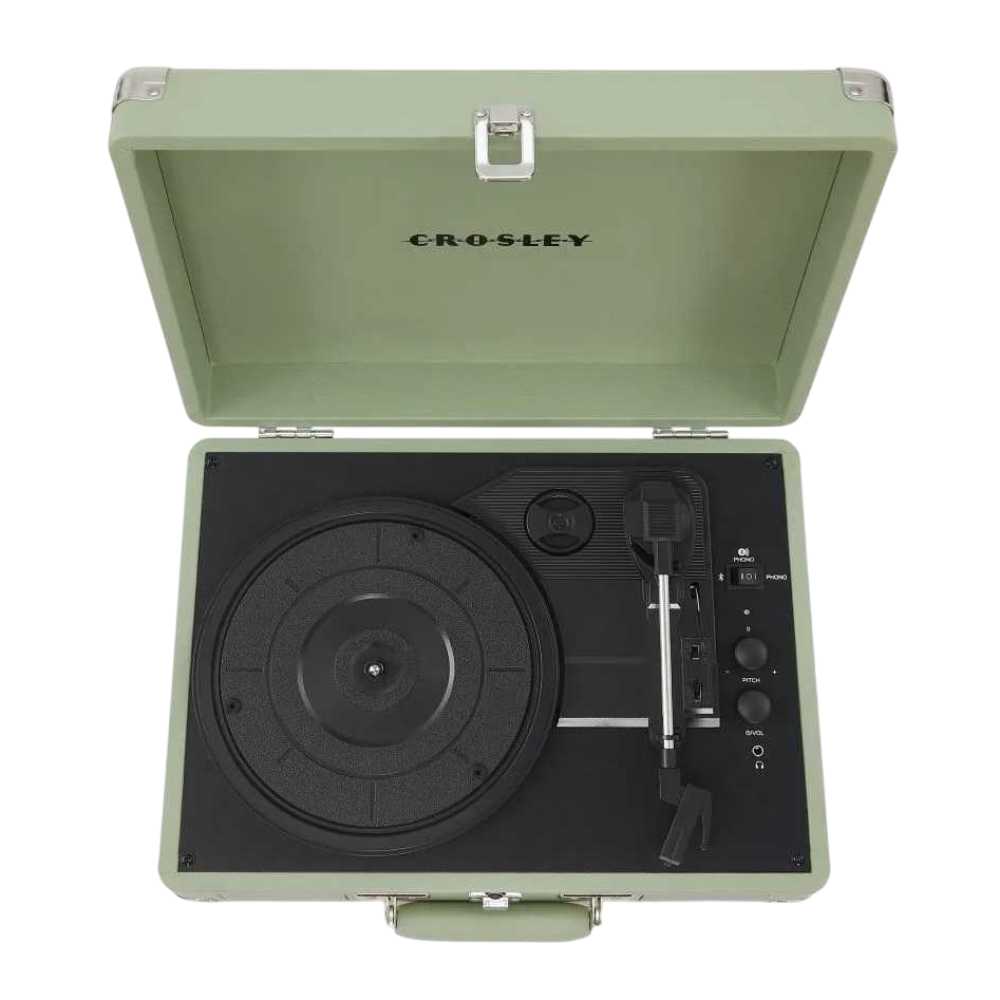 Crosley Cruiser Plus Portable Turntable with Bluetooth InOut - Mint offers a top-down view of the platter and intuitive control knobs