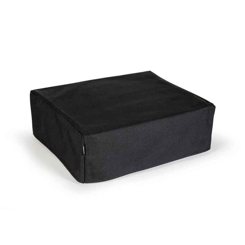 Crosley Fabric Turntable Dust Cover - Black sits flat and neatly displayed on a white background