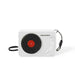 Crosley Mini Turntable Bluetooth Speaker - White is displayed with a sleek and compact design including a carrying strap