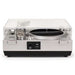 Crosley RSD3 Mini Turntable - Silver is captured from the back, showing the headphone jack, USB charging port, and battery compartment