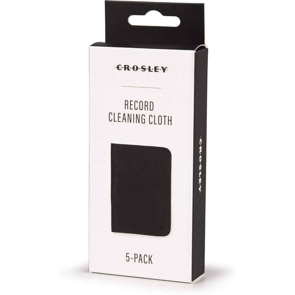 Crosley Record Cleaning Cloth (5-Pack) packaging box, showcasing a black cloth illustration and the product name prominently