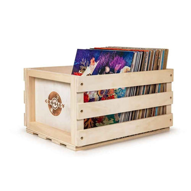 Crosley Record Storage Crate - Natural with colorful vinyl records neatly organized inside