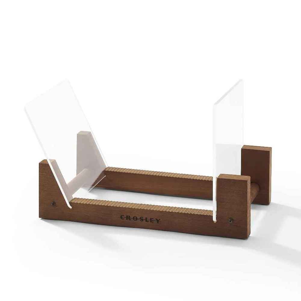 Crosley Record Storage Display Stand - Natural combines a grooved wooden base with clear acrylic dividers