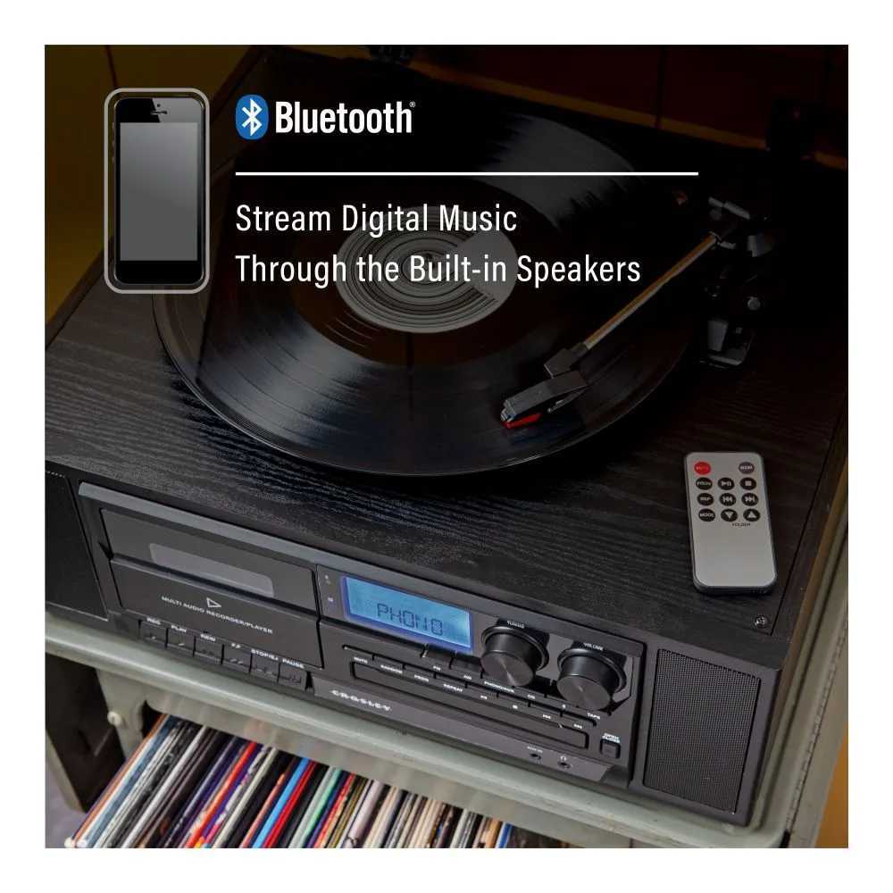 Crosley Ridgemont Entertainment Center - Black has Bluetooth functionality, allowing you to stream digital music directly through its built-in stereo speakers