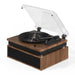 Crosley Riff Record Player With Speakers - Walnut features the speakers stacked underneath the turntable in a compact tower setup