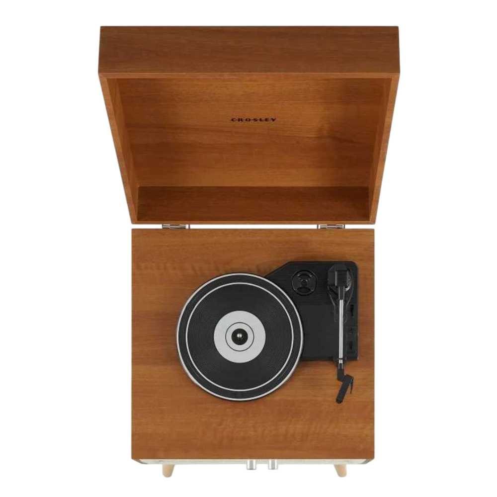 Crosley Rohe Turntable - Natural is shown from a top-down view with the lid open