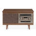 Crosley Serenade 8-In-1 Record Player - Walnut displays its front panel with a textured speaker grille and retro control knobs