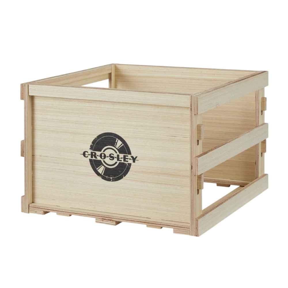 Crosley Square Vinyl Record Storage Crate - Natural is displayed with open sides and a smooth wood finish