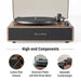 Crosley Stave Record Player - WalnutGold showcases high-end components, including a carbon fiber tonearm and aluminum platter