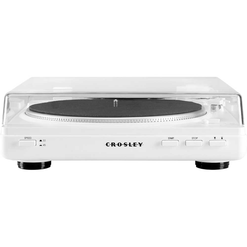 Crosley T400D Component Bluetooth Turntable - White is displayed with its dust cover closed