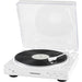 Crosley T400D Component Bluetooth Turntable - White is shown playing a vinyl record with its transparent dust cover open