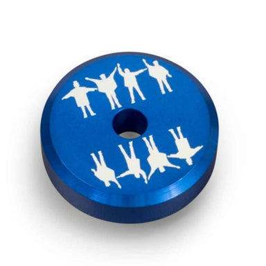 Crosley The BEATLES 45 Adapter - HELP in blue with white silhouettes of The Beatles standing in iconic poses