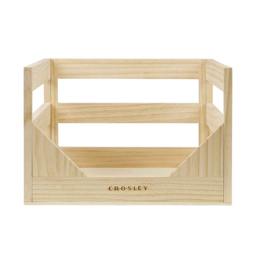 Crosley Vinyl Record Storage Crate - Natural is empty, highlighting its natural wooden frame and simple, box-like structure