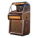 Crosley Vinyl Rocket Full-Size Jukebox - Oak features a vintage-inspired wooden exterior with illuminated panels and a sleek retro design