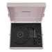 Crosley Voyager Portable Turntable with Bluetooth InOut - Amethyst is open, showing the turntable platter, tonearm, and control knobs