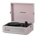 Crosley Voyager Portable Turntable with Bluetooth InOut - Amethyst is presented with an open lid, showcasing its turntable platter, controls, and minimalist aesthetic