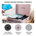 Crosley Voyager Portable Turntable with Bluetooth InOut - Amethyst is shown playing a vinyl record, highlighting its compact and vintage-inspired design with built-in stereo speakers