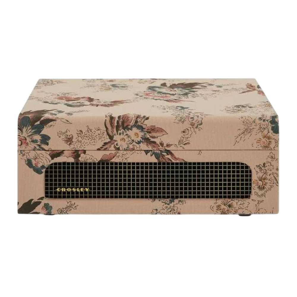 Crosley Voyager Portable Turntable with Bluetooth Out - Floral has a closed floral design with a front speaker grille