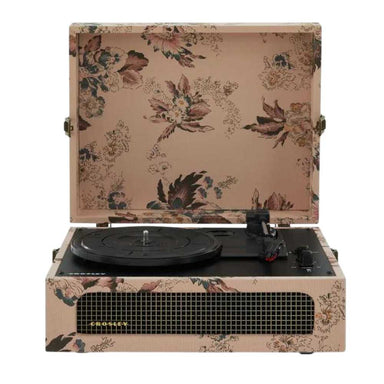 Crosley Voyager Portable Turntable with Bluetooth Out - Floral has a retro floral design with the lid open