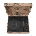 Crosley Voyager Portable Turntable with Bluetooth Out - Floral shows the open case with its black turntable, tonearm, and control knobs