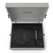 Crosley Voyager Portable Turntable with Bluetooth Out - Gray shows the open lid and turntable interior, featuring its platter, tonearm, and control panel