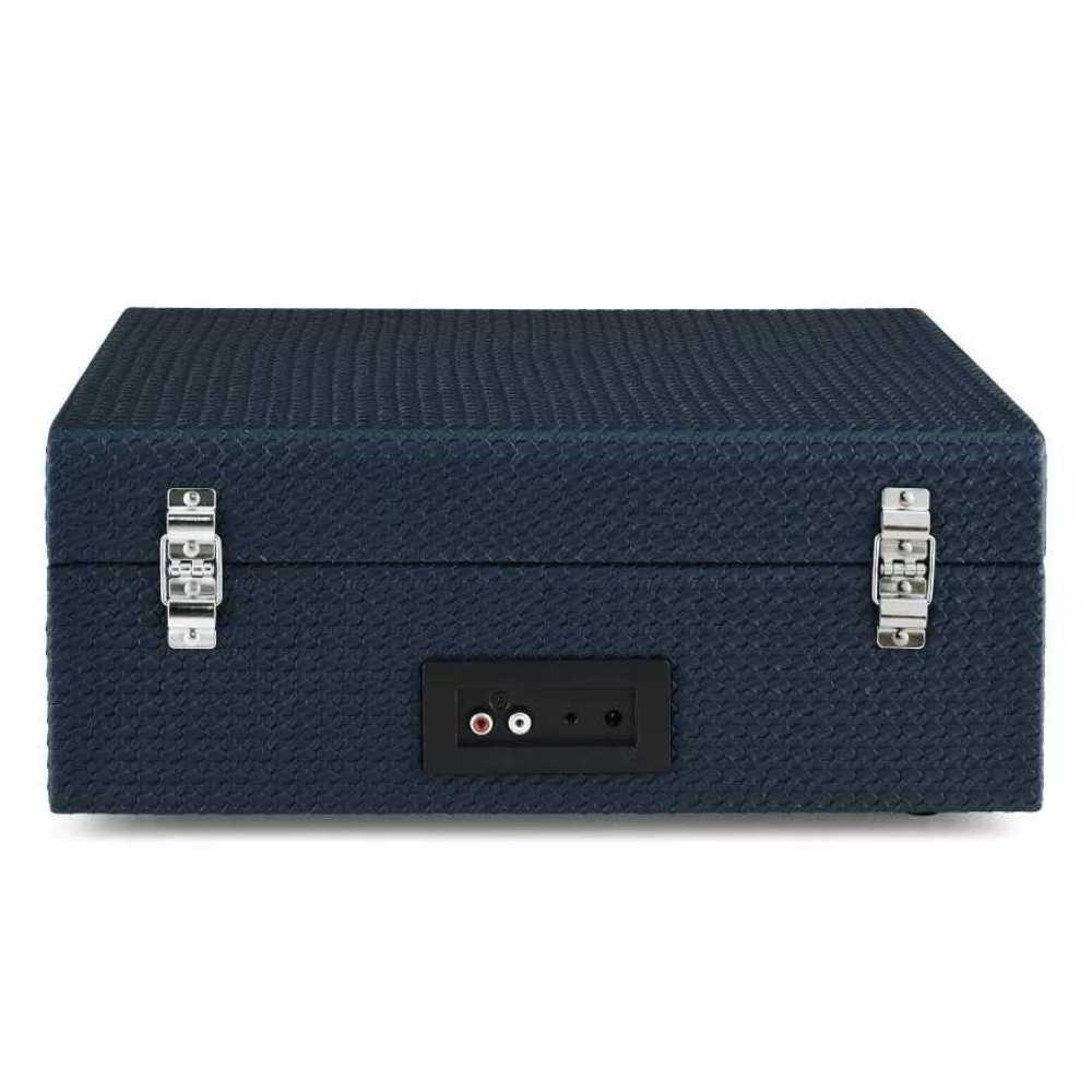 Crosley Voyager Portable Turntable with Bluetooth Out - Navy features a rear view with RCA and Aux-in ports