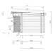 Cross-sectional side elevation of the GardenHouse24 USA Sauna Sirpa 90 Garden Room shows slanted roofing and detailed wall structure from the side