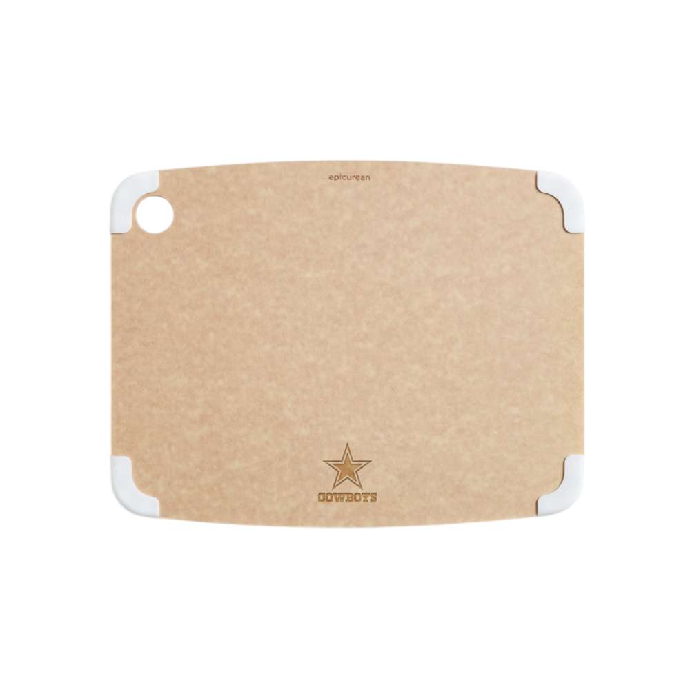 Dallas Cowboys Crate & Barrel NFL Organic Cotton Oven Mitt with Silicone Grip features a natural tan surface, white corner grips, and an engraved Cowboys star logo
