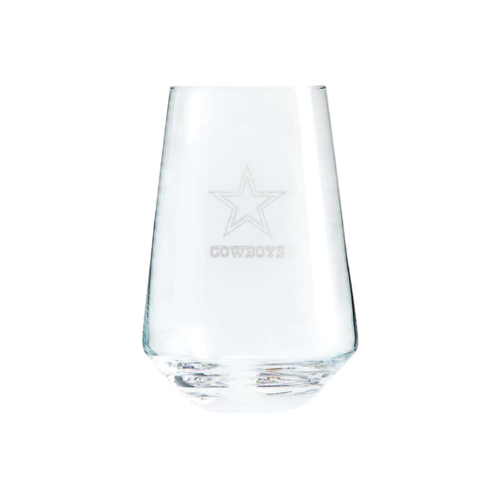 Dallas Cowboys Crate & Barrel NFL Tour 19oz Stemless Wine Glass, Set of 4 featuring the Cowboys star logo etched on clear glass