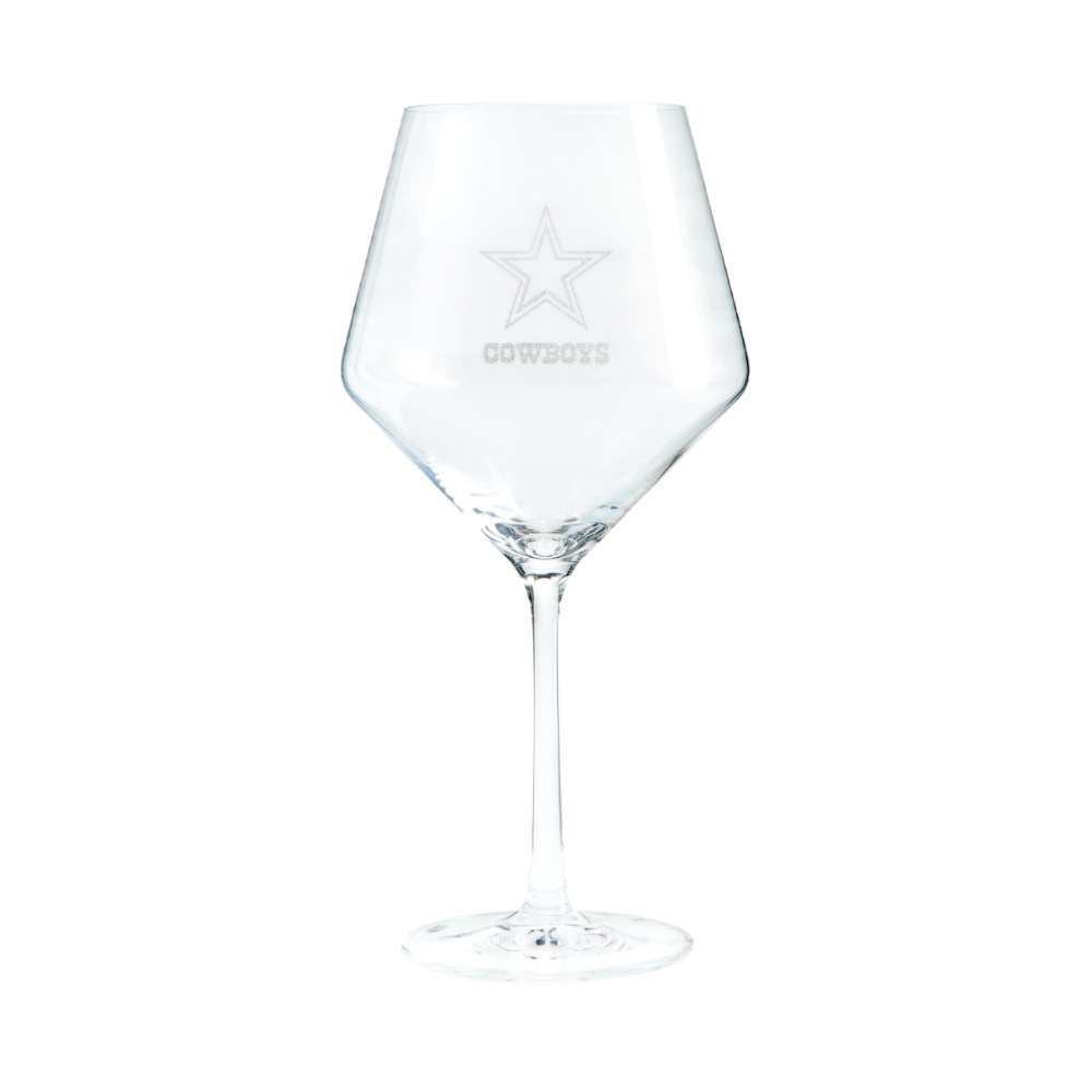 Dallas Cowboys Crate & Barrel NFL Tour 24oz Red Wine Glass, Set of 4 featuring the Cowboys star logo etched on a clear stemmed wine glass
