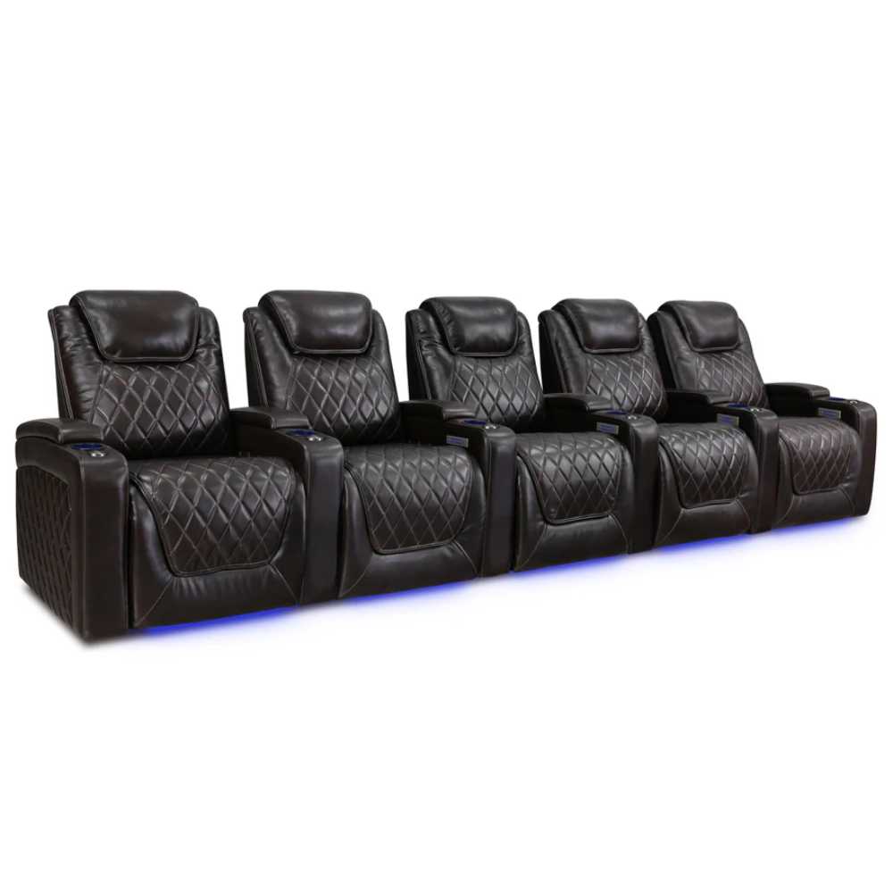 Dark Chocolate Valencia Oslo Home Theater Seating Row of 5 Width 155 Height 42.75 Depth 38