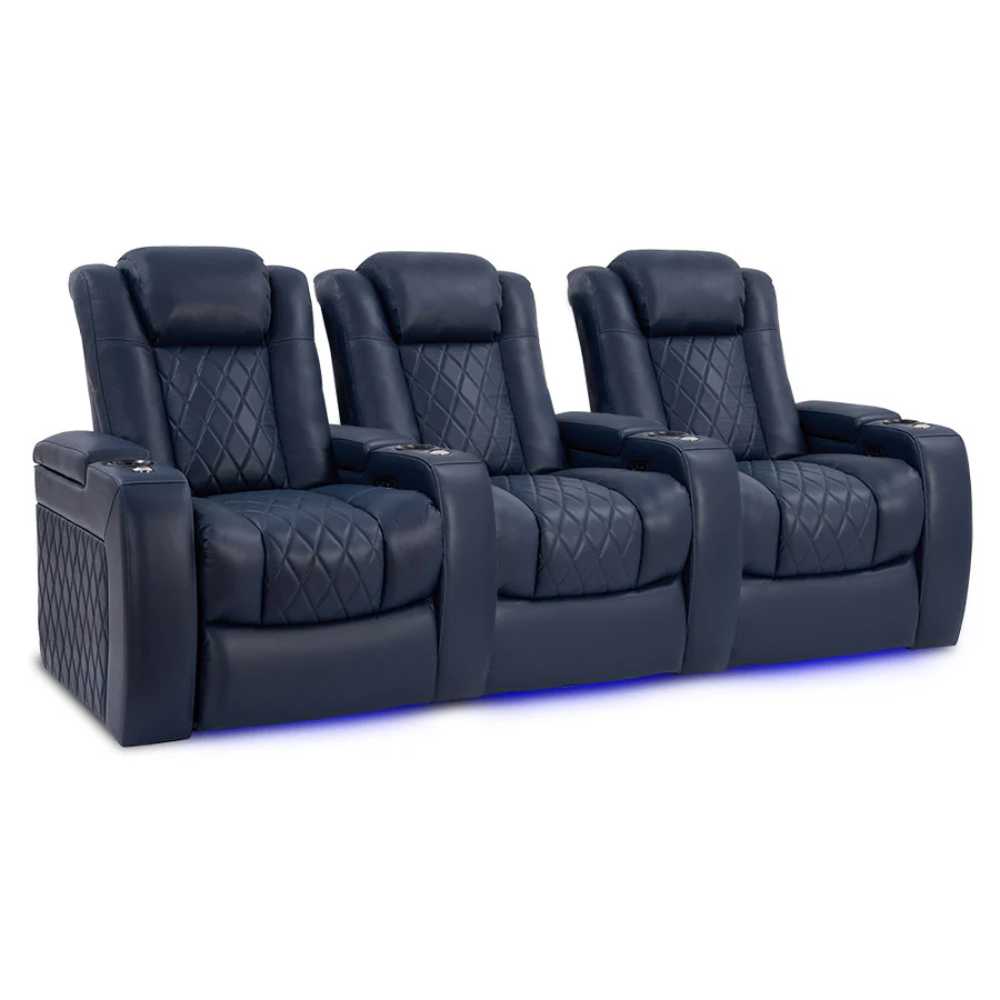 Dark Navy Valencia Tuscany Home Theater Seating Row of 3 Width 99 Height 43.5 Depth 40