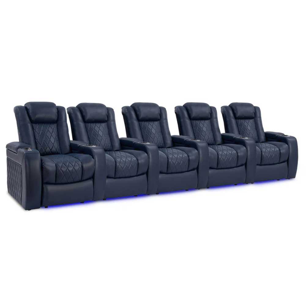 Dark Navy Valencia Tuscany Home Theater Seating Row of 5 Width 160.5 Height 43.5 Depth 40