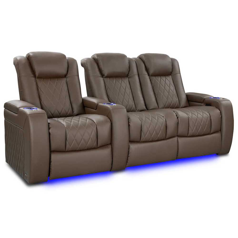 Dark Truffle Valencia Tuscany Vegan Edition Home Theater Seating Row of 3 Loveseat Right Width 92.25 Height 43.5 Depth 40