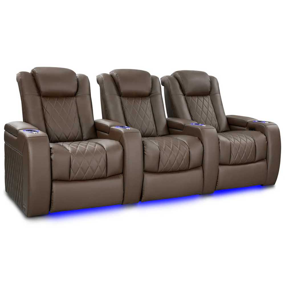 Dark Truffle Valencia Tuscany Vegan Edition Home Theater Seating Row of 3 Width 99 Height 43.5 Depth 40