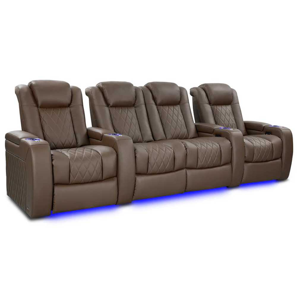 Dark Truffle Valencia Tuscany Vegan Edition Home Theater Seating Row of 4 Loveseat Center Width 123 Height 43.5 Depth 40