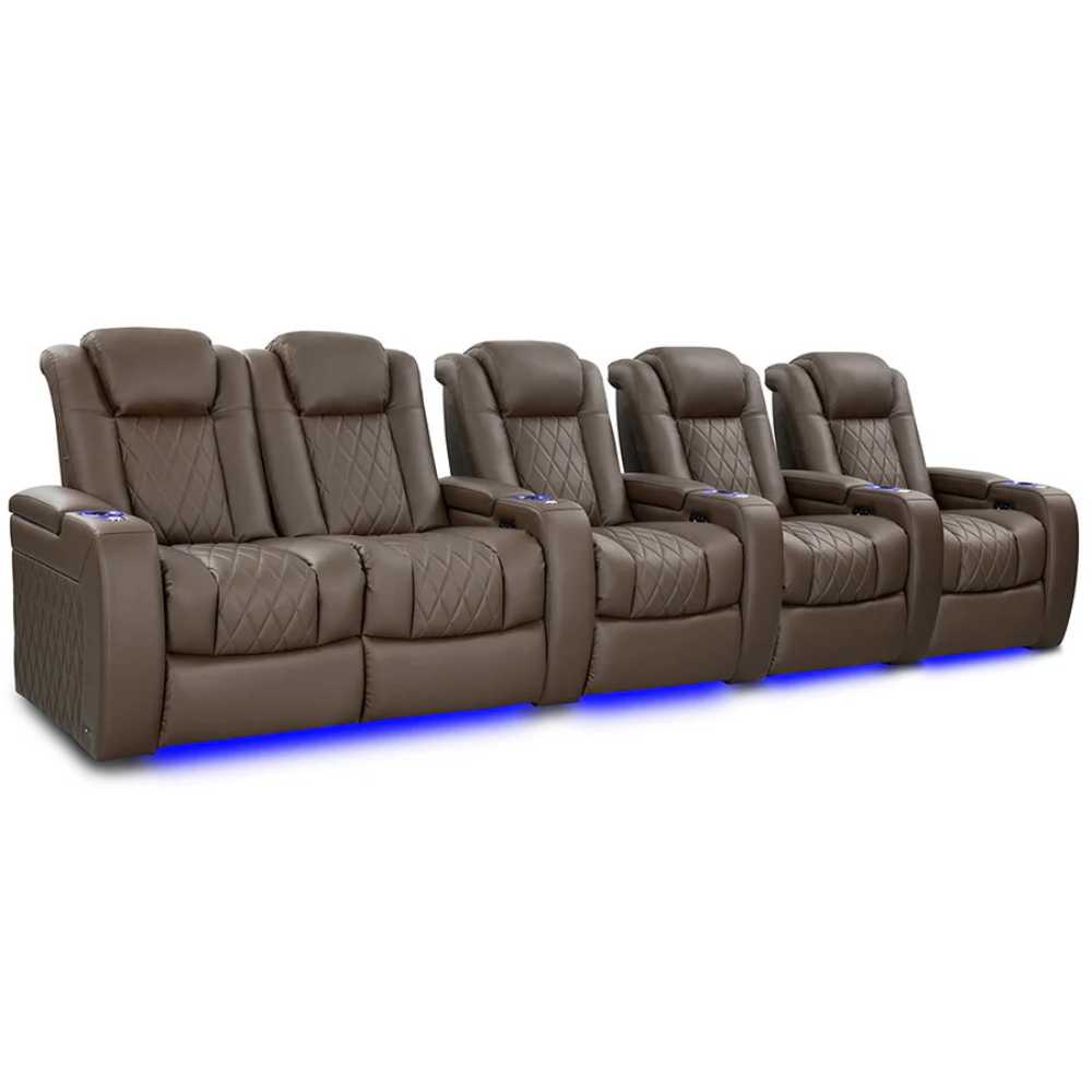 Dark Truffle Valencia Tuscany Vegan Edition Home Theater Seating Row of 5 Loveseat Left Width 153.75 Height 43.5 Depth 40