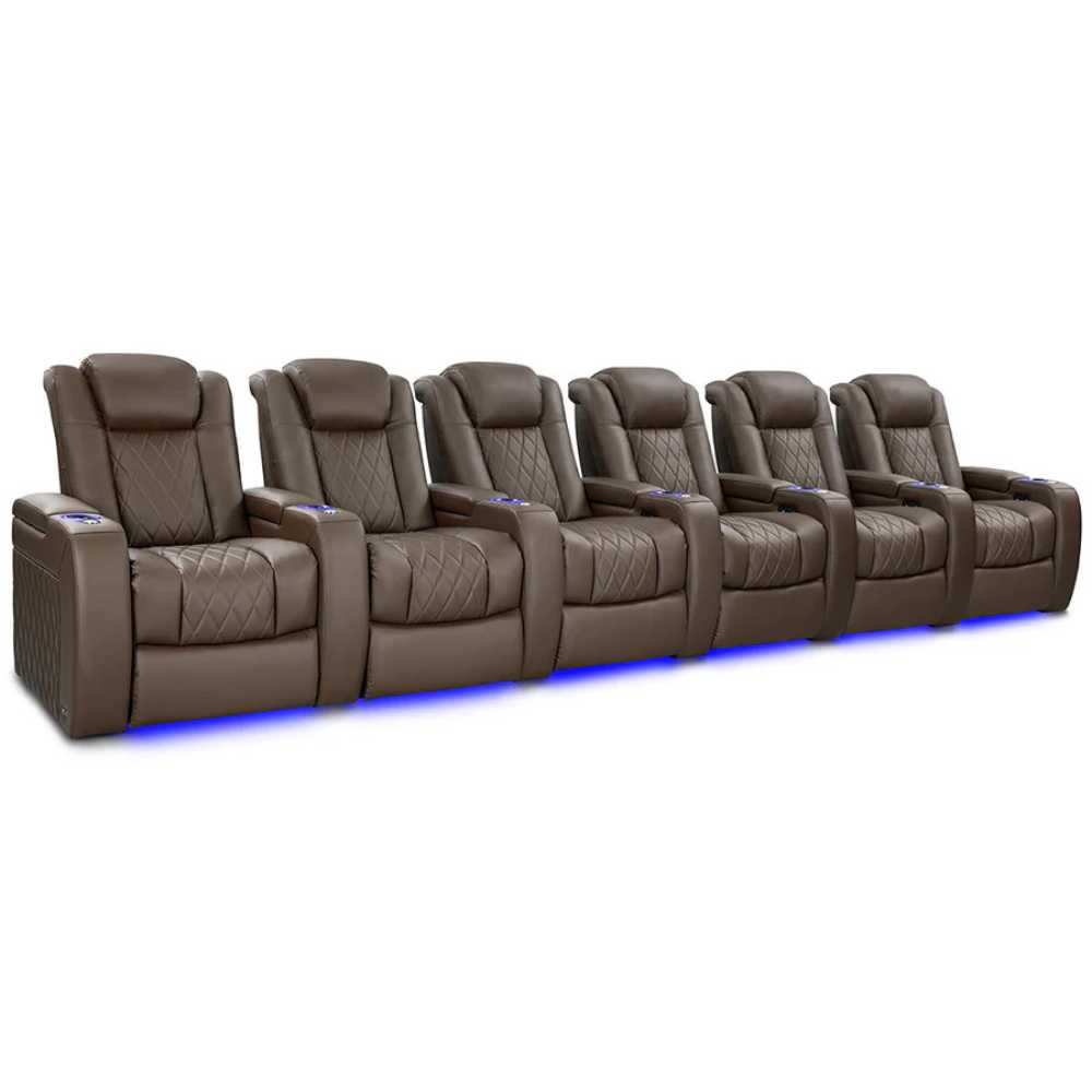 Dark Truffle Valencia Tuscany Vegan Edition Home Theater Seating Row of 6 Width 191.25 Height 43.5 Depth 40