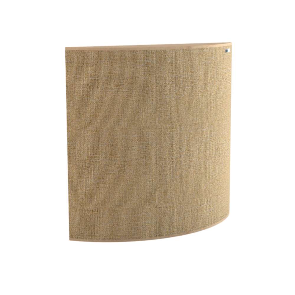 Demi Austen GIK Acoustics Evolution PolyFusor™ Polycylindrical Diffuser in warm beige fabric with a compact curved acoustic panel design