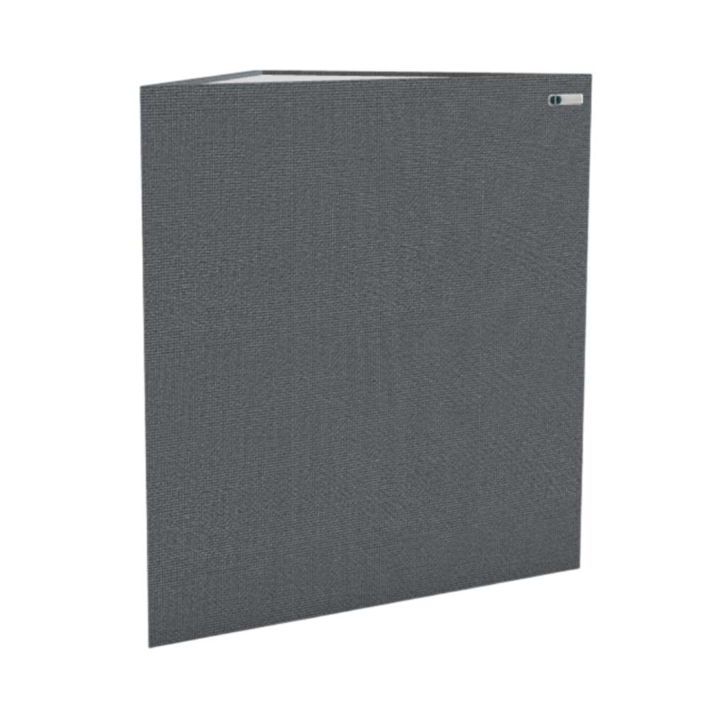 Demi Chaucer GIK Acoustics TriTrap™ Corner Bass Trap in gray fabric designed to reduce low-frequency buildup