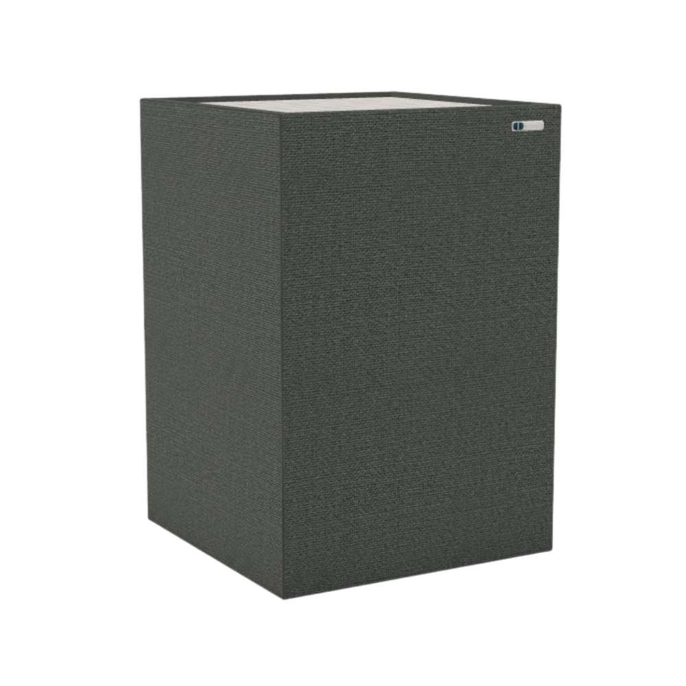 Demi Merrick GIK Acoustics Soffit Corner Bass Trap in a dark gray fabric finish for reducing low-frequency sound buildup in corners
