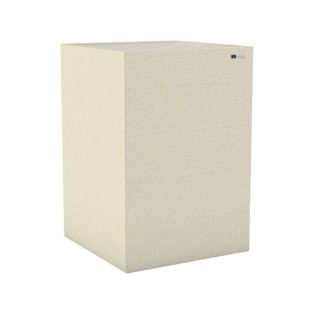 Demi Off-White GIK Acoustics Soffit Corner Bass Trap in a soft off-white fabric finish that blends easily into light-colored rooms