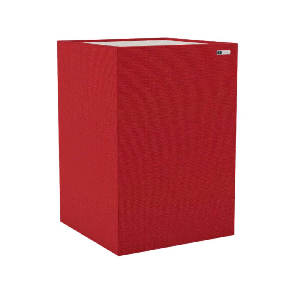 Demi Pitlochry GIK Acoustics Soffit Corner Bass Trap in a vibrant red fabric finish designed for effective bass absorption and acoustic treatment
