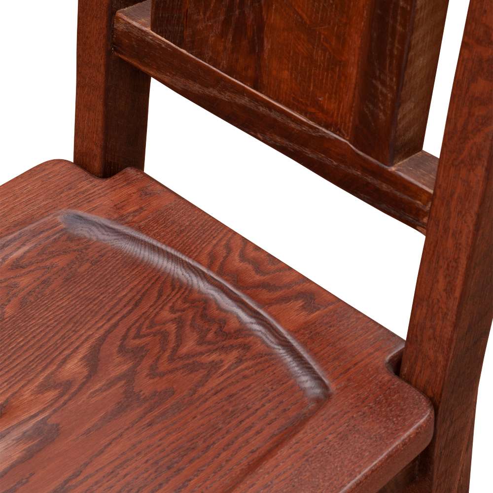 Detailed seat view of Fireside Lodge Barnwood Artisan Dining Side Chair featuring a carved wood seat with visible rustic grain