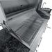 Detailed view of Sunstone Dallas 14ft Outdoor Kitchen Island Package with Gas Hybrid Charcoal Grill showing the large charcoal grill grates and interior